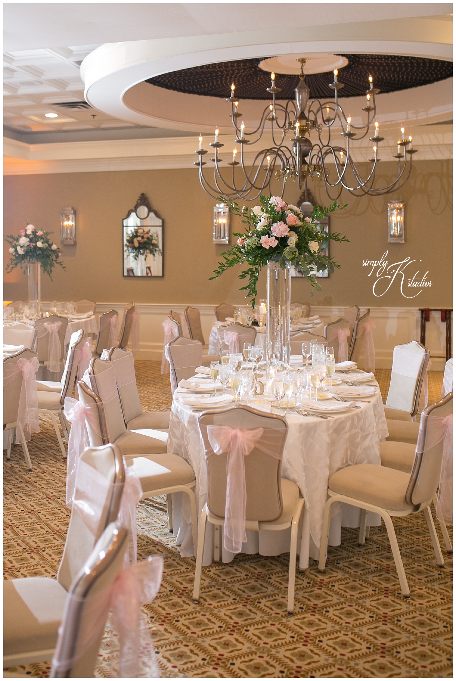 Reception space decorated at wedding venue in Simsbury CT, The Simsbury Inn.