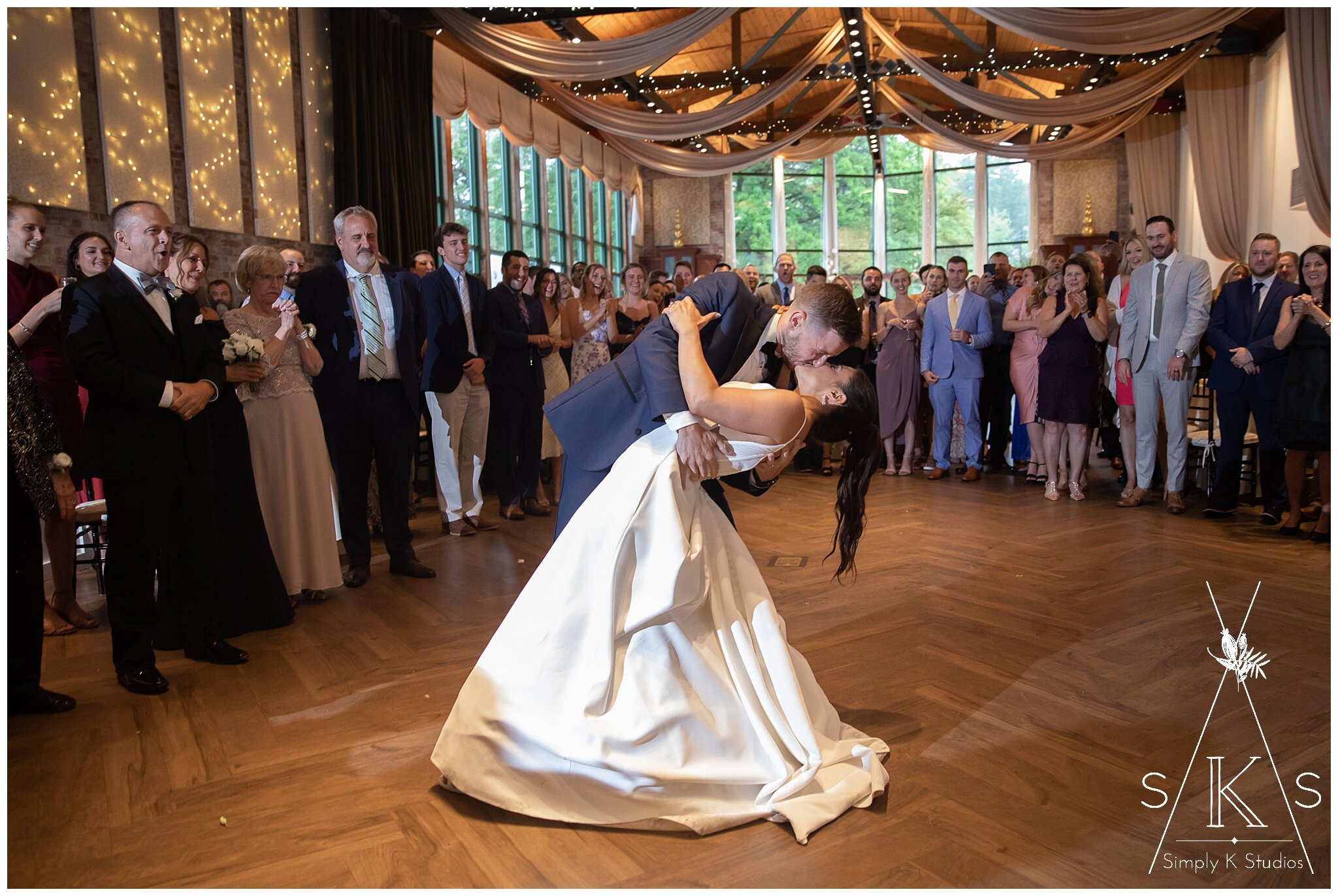 First dance couple and guests at their Pond House Cafe wedding in West Hartford, CT.