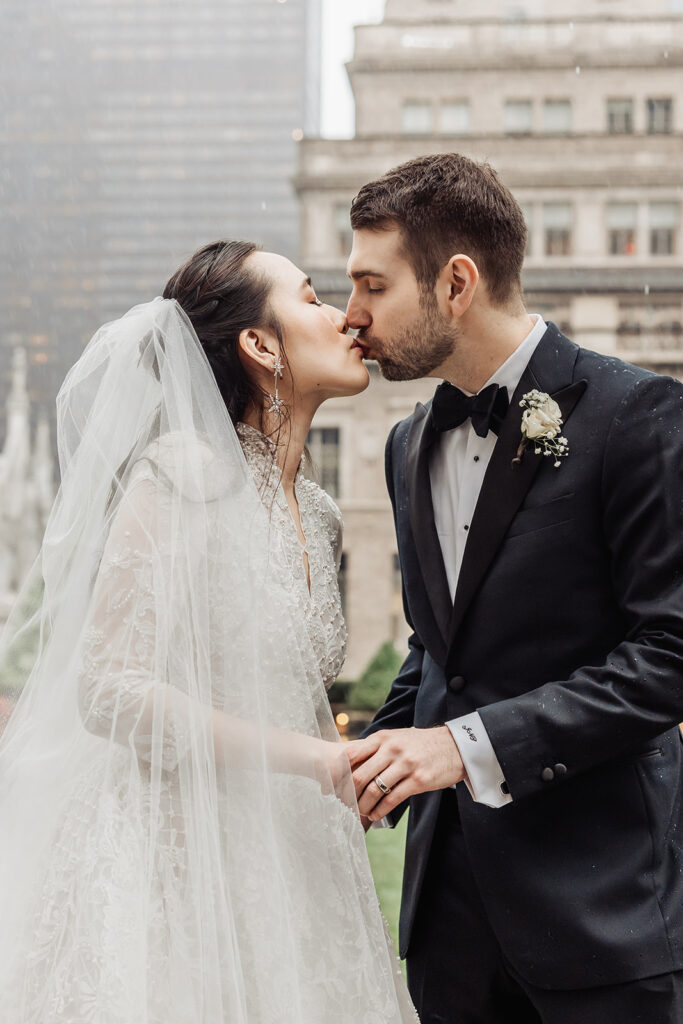 bride and groom intimate rooftop wedding at 620 loft and garden