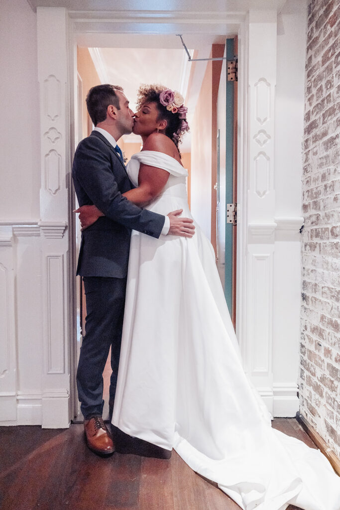 bride and groom indoor elopement portraits at Sundry, NYC