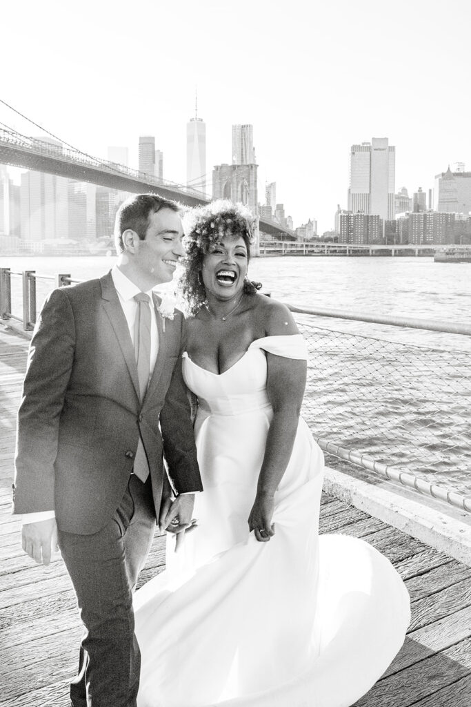 bride and groom New York City elopement portraits in DUMBO