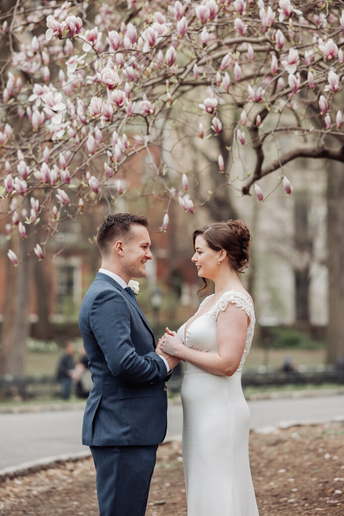 cherry blossom elopement in new york city